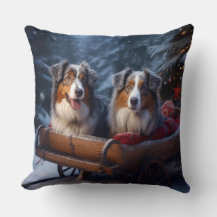 Australian Shepherd Snowy Sleigh Weihnachtsdekor Kissen