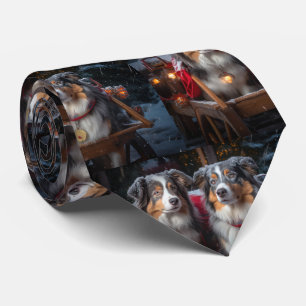 Australian Shepherd Snowy Sleigh Weihnachtsdekor Krawatte