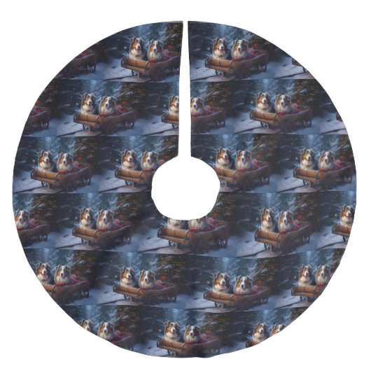 Australian Shepherd Snowy Sleigh Weihnachtsdekor Polyester Weihnachtsbaumdecke (Vorderseite)