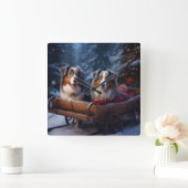 Australian Shepherd Snowy Sleigh Weihnachtsdekor Quadratische Wanduhr (Zuhause)