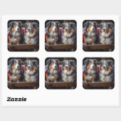Australian Shepherd Snowy Sleigh Weihnachtsdekor Quadratischer Aufkleber (Blatt)