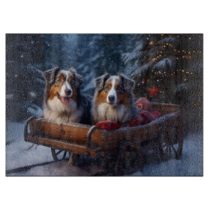 Australian Shepherd Snowy Sleigh Weihnachtsdekor Schneidebrett