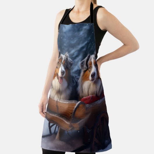 Australian Shepherd Snowy Sleigh Weihnachtsdekor Schürze (InSitu)