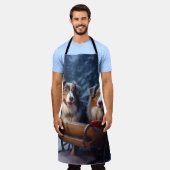 Australian Shepherd Snowy Sleigh Weihnachtsdekor Schürze (Getragen)