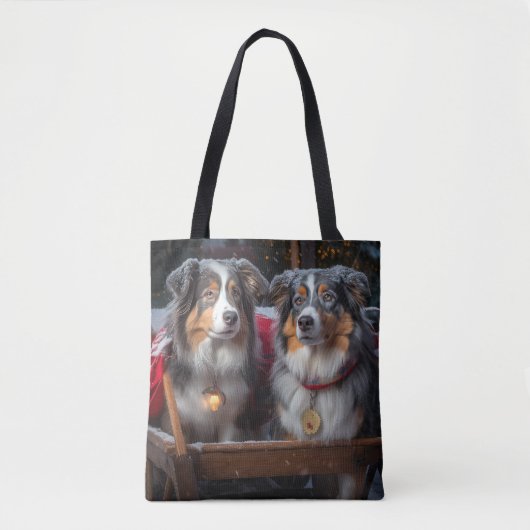 Australian Shepherd Snowy Sleigh Weihnachtsdekor Tasche (Vorderseite)