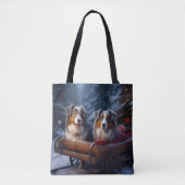 Australian Shepherd Snowy Sleigh Weihnachtsdekor Tasche (Vorderseite)