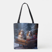 Australian Shepherd Snowy Sleigh Weihnachtsdekor Tasche (Rückseite)