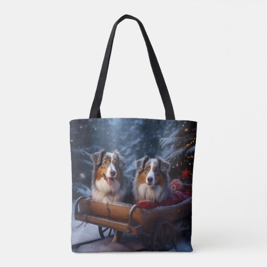 Australian Shepherd Snowy Sleigh Weihnachtsdekor Tasche (Rückseite)