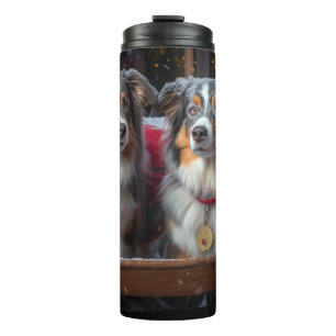 Australian Shepherd Snowy Sleigh Weihnachtsdekor Thermosbecher