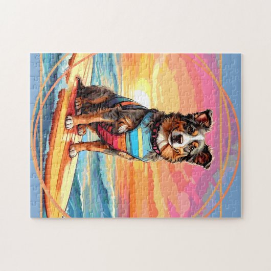 Australian Shepherd Surfing Puzzle (Horizontal)