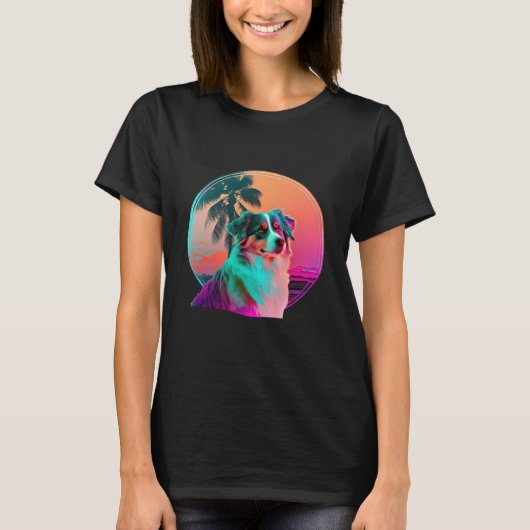 Australian Shepherd Synthwave 80er Retrowave Ästhe T-Shirt (Vorderseite)