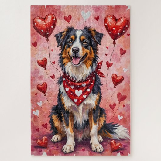 Australian Shepherd Valentine Dog Art with Hearts Puzzle (Vertikal)