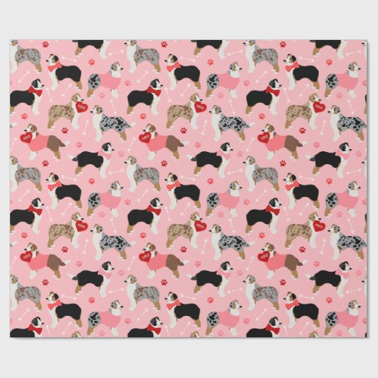 Australian Shepherd Valentine Pattern Geschenkpapier (Flach)
