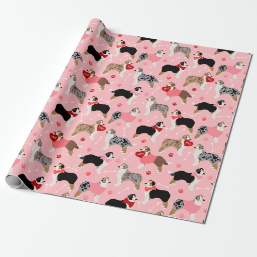 Australian Shepherd Valentine Pattern Geschenkpapier (Ungerollt)