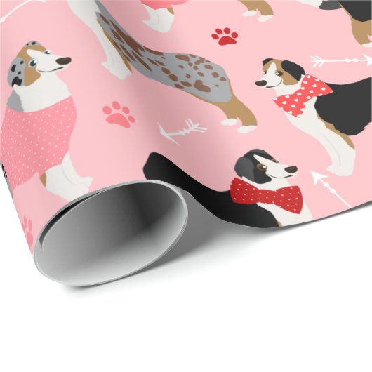 Australian Shepherd Valentine Pattern Geschenkpapier (Rolleneckpunkt)