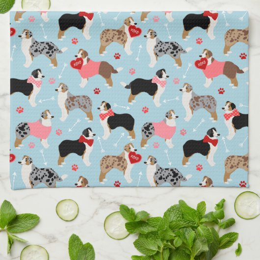 Australian Shepherd Valentine Pattern Geschirrtuch (Gefaltet)