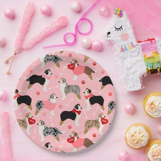 Australian Shepherd Valentine Pattern Pappteller (Party)