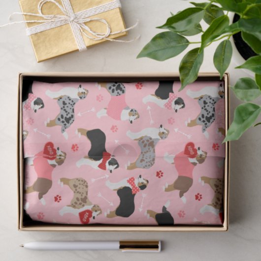 Australian Shepherd Valentine Pattern Seidenpapier (Geschenk)