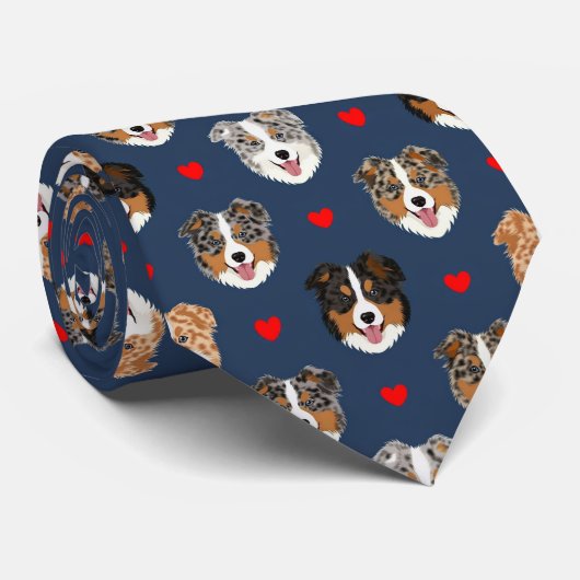 Australian Shepherd Valentinstag-Herzen-Muster Hun Krawatte (Gerollt)
