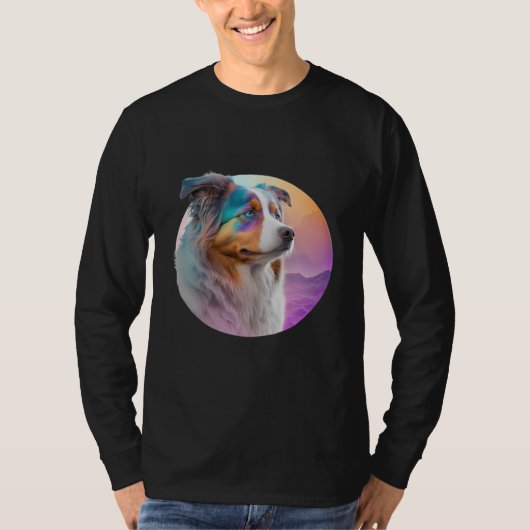 Australian Shepherd Vaporwave Retrowave Aesthetic T-Shirt (Vorderseite)