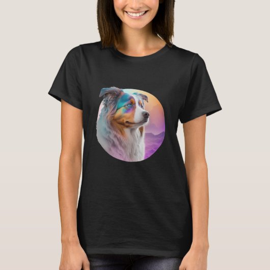 Australian Shepherd Vaporwave Retrowave Aesthetic  T-Shirt (Vorderseite)