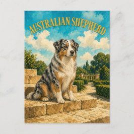 Australian Shepherd, Vintage Wasserfarben-Hundekun Postkarte