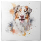 Australian Shepherd Watercolor Dog Fliese (Vorderseite)
