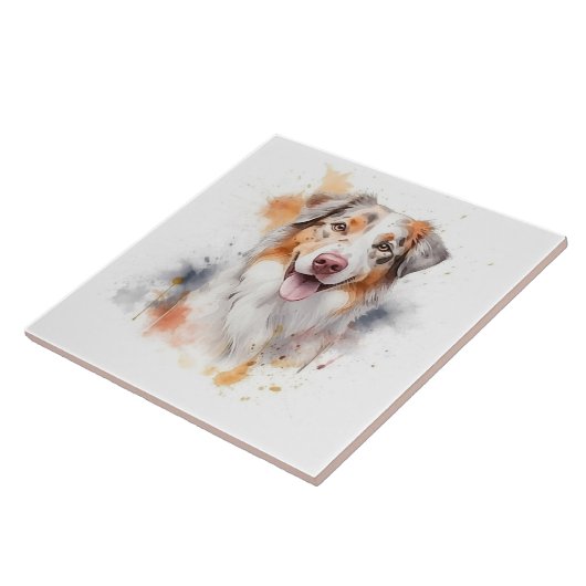 Australian Shepherd Watercolor Dog Fliese (Seite)