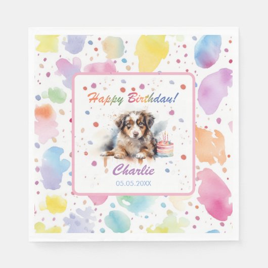 Australian Shepherd Watercolor Paper Napkins Serviette (Vorderseite)