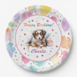 Australian Shepherd Watercolor Paper Plate Pappteller