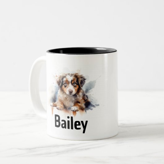 Australian Shepherd Watercolor Tasse (Vorderseite Links)