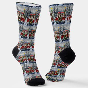 Australian Shepherd Weihnachten Roter LKW Urlaub Socken