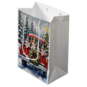 Australian Shepherd Weihnachten Rotes Lastwagen Fe Mittlere Geschenktüte