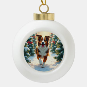 Australian Shepherd Weihnachtsbaumfarm-Gemälde Keramik Kugel-Ornament
