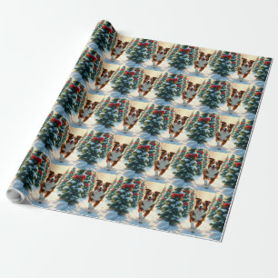 Australian Shepherd Weihnachtsbaumplantage Malerei Geschenkpapier
