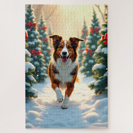 Australian Shepherd Weihnachtsbaumplantage Malerei Puzzle (Vertikal)