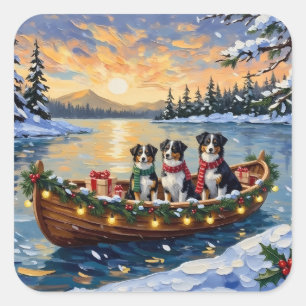 Australian Shepherd Weihnachtsboot Urlaub Quadratischer Aufkleber
