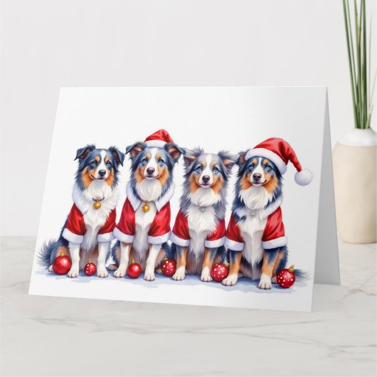 Australian Shepherd Weihnachtskleid Santa Hut Karte (Vorderseite)