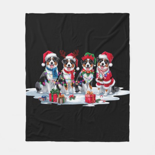 Australian Shepherd Weihnachtsmannmütze antler elf Fleecedecke (Vorderseite)