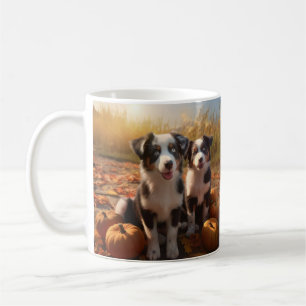 Australian Shepherd Welpe Herbstfreude Kürbis Kaffeetasse