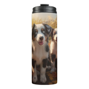Australian Shepherd Welpe Herbstfreude Kürbis Thermosbecher