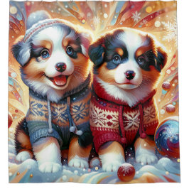 "Australian Shepherd Welppies’ First Snowfall" Duschvorhang