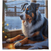 Australian Shepherd With Christmas Lights Holiday Duschvorhang (Vorderseite)