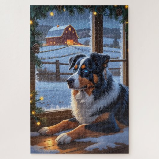 Australian Shepherd With Christmas Lights Holiday Puzzle (Vertikal)