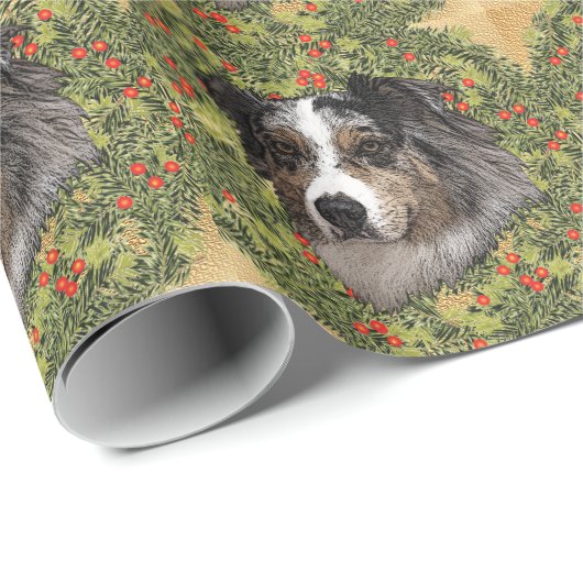 Australian Shepherd Wreath Geschenkpapier (Rolleneckpunkt)
