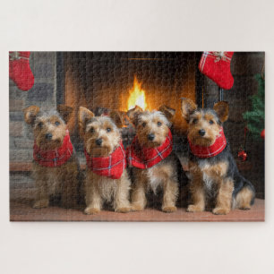 Australian Terrier am Kamin Weihnachten Puzzle