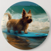 Australian Terrier Beach Surfing Painting Button (Vorderseite)