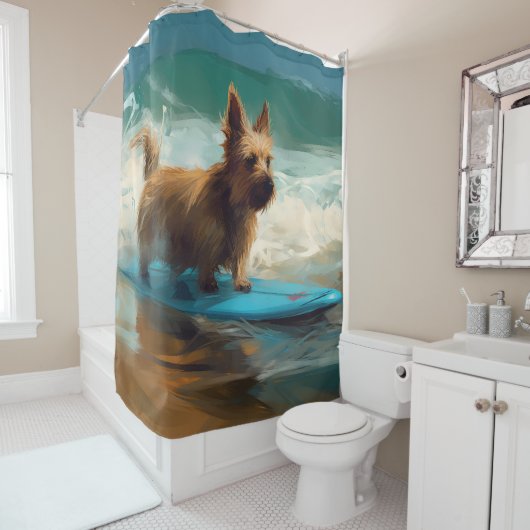 Australian Terrier Beach Surfing Painting Duschvorhang (Beispiel)