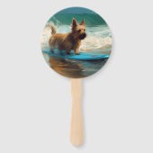 Australian Terrier Beach Surfing Painting Fächer (Rückseite)