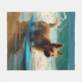 Australian Terrier Beach Surfing Painting Fleecedecke (Vorderseite (Horizontal))